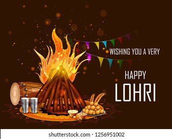 Holiday greetings background for celebrating harvest festival of Punjab India Lohri. Vector illustration