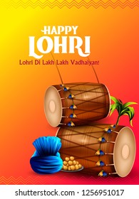 Holiday greetings background for celebrating harvest festival of Punjab India Lohri. Vector illustration