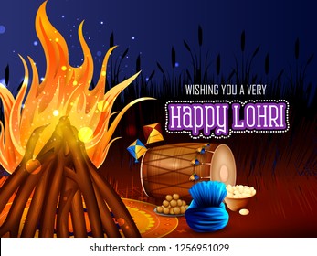 Holiday greetings background for celebrating harvest festival of Punjab India Lohri. Vector illustration