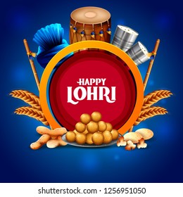Holiday greetings background for celebrating harvest festival of Punjab India Lohri. Vector illustration