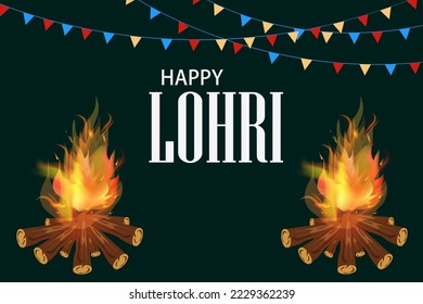 Holiday greetings background for celebrating harvest festival of Punjab India Lohri. Vector illustration