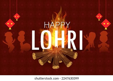 Holiday greetings background for celebrating harvest festival of Punjab India Lohri. Vector illustration