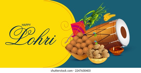 Holiday greetings background for celebrating harvest festival of Punjab India Lohri. Vector illustration