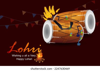 Holiday greetings background for celebrating harvest festival of Punjab India Lohri. Vector illustration