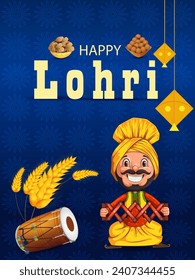 Holiday greetings background for celebrating harvest festival of Punjab India Lohri. Vector illustration