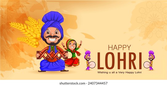 Holiday greetings background for celebrating harvest festival of Punjab India Lohri. Vector illustration