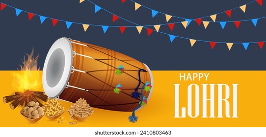 Holiday greetings background for celebrating harvest festival of Punjab India Lohri. Vector illustration