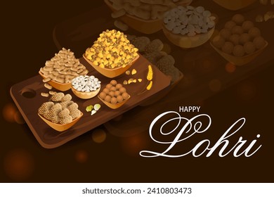 Holiday greetings background for celebrating harvest festival of Punjab India Lohri. Vector illustration