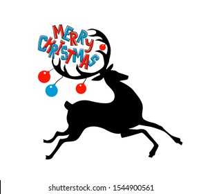 Holiday greetings. Christmas deer silhouette. Vector illustration