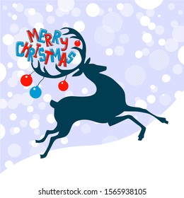 Holiday greetings. Christmas deer silhouette. Vector illustration