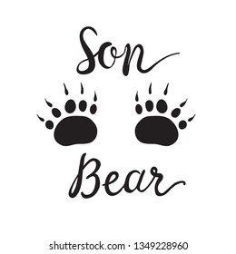 Holiday Greetings On Mother's Day. Vector Greeting Card For Gift Tag Decor. Calligraphy Lettering Inscriptions. Son Bear