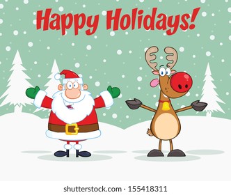 Holiday Greetings With Santa Claus And Reindeer
