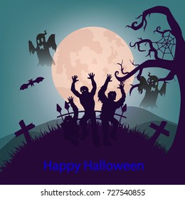 Holiday Halloween, illustration night and zombie, vector
