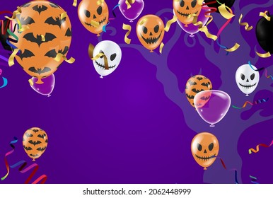 Holiday Halloween. on night sky background. party balloons graveyard. Vector illustration