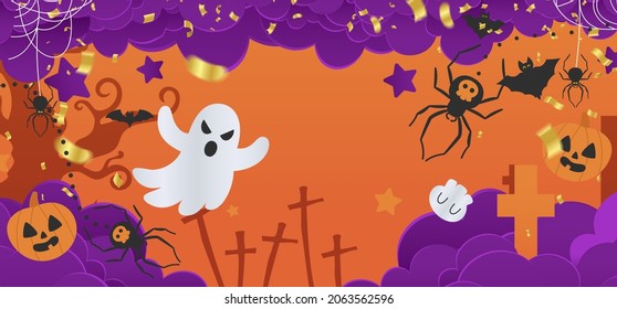 Holiday Halloween. on night sky background. party balloons graveyard. Vector illustration