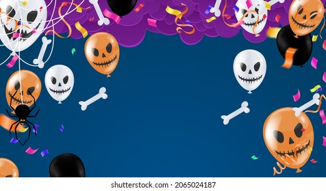 Holiday Halloween. on night sky background. party balloons graveyard. Vector illustration