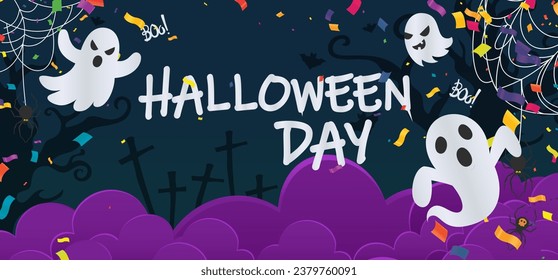 Holiday Halloween. on night sky background. party balloons graveyard. Vector illustration