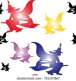 Holiday Halloween, Witch on a broomstick on a white background, seamless pattern vector