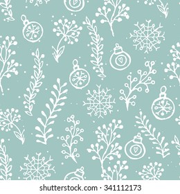 Holiday hand drawn background. Vector pattern for your Christmas and New Year cards design.