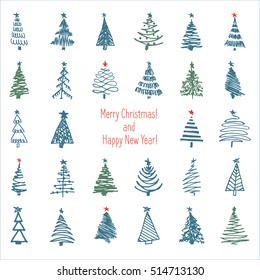 Holiday hand drawn sketch Christmas and New Year greeting card. Vector illustration