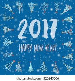 Holiday hand drawn sketch Christmas and New Year greeting card. Vector illustration