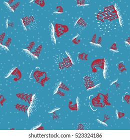 Holiday hand drawn sketch Christmas and New Year seamless background, Template vector illustration