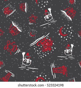 Holiday hand drawn sketch Christmas and New Year seamless background, Template vector illustration