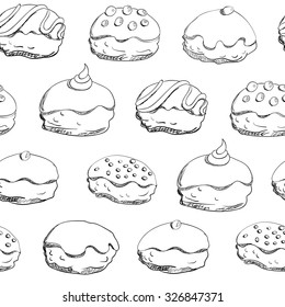 Holiday Hanukkah vector background. Seamless pattern with sufganiyah  (sufganiyah is a donut for the Jewish holiday Hanukkah)