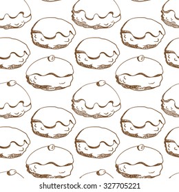 Holiday Hanukkah vector background. Seamless pattern with various donuts for Jewish holiday Hanukkah. Hand drawn vector illustration 