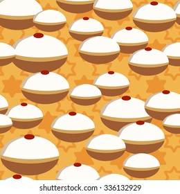 Holiday Hanukkah vector background. Seamless pattern with donuts for jewish holiday Hanukkah. Vector illustration 