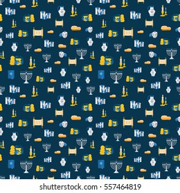 Holiday of Hanukkah web banner seamless pattern. Jewish symbols print for celebration of Chanukah Festival of Lights. Feast of Dedication embellishment vector background for social media website ad.