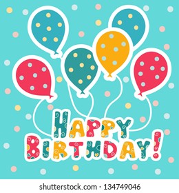 Holiday happy birthday background with balloons - vector