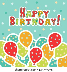 Holiday happy birthday background with balloons - vector