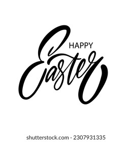 Holiday happy easter black color lettering text. Calligraphy vector art isolated on white background.
