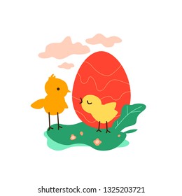Holiday Happy Easter icon. Trendy flat illustration. Traditional festive elements.
