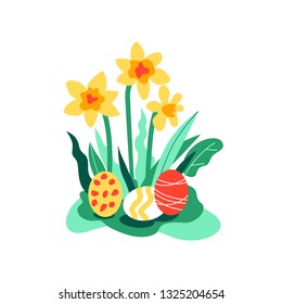 Holiday Happy Easter icon. Trendy flat illustration. Traditional festive elements.  