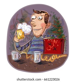 Holiday: happy man holding a glass of beer