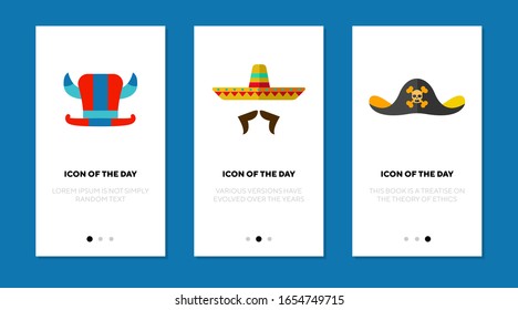 Holiday hat flat icon set. Masquerade, fun, party isolated vector sign pack. Head dress and entertainment concept. Vector illustration symbol elements for web design and apps