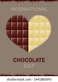 Holiday heart with chocolate  background. Melted chocolate borders. Vector.