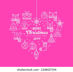 Holiday heart composition with cats and Xmas decorations elements.Christmas, New Year greeting card, banner, poster sketch design. Christmas illustration.