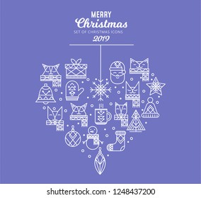 Holiday heart composition with cats and Xmas decorations elements.Christmas, New Year greeting card, banner, poster sketch design. Christmas illustration.