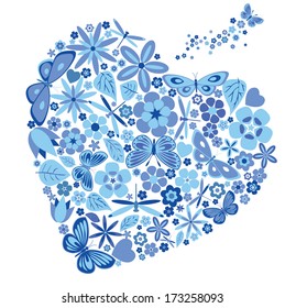 Holiday heart with flowers and butterflies. Vector illustration