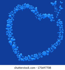 Holiday heart with flowers and butterflies. Vector illustration