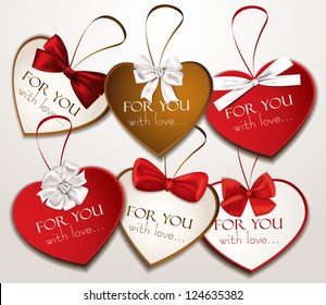 Holiday heart shaped cards with silk ribbons