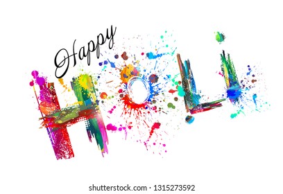 Holiday Holi. Happy holi. Abstraction from colored paint stains
