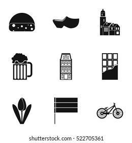 Holiday in Holland icons set. Simple illustration of 9 holiday in Holland vector icons for web