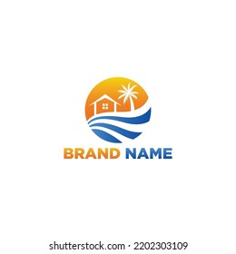 Holiday home with Beach logo modern vector icon template design