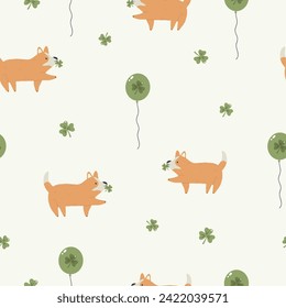 Holiday Hounds St. Patrick's Day background. Irish Doggy Delight Seamless Pattern, Digital Paper