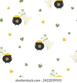 Holiday Hounds St. Patrick's Day background. Irish Doggy Delight Seamless Pattern, Digital Paper