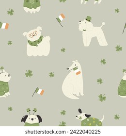 Holiday Hounds St. Patrick's Day background. Irish Doggy Delight Seamless Pattern, Digital Paper